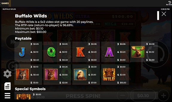 Paytable Buffalo Wilds